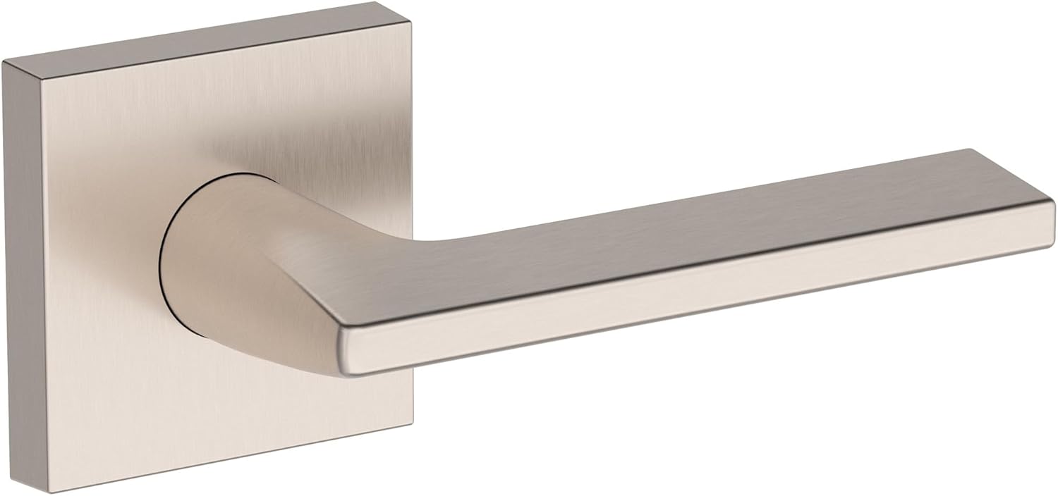 Baldwin HD.ANA.R.CSR Anaheim Hills Non-Turning One-Sided Dummy Door Lever with Contemporary Square Rose from the Reserve Collection - Satin Nickel