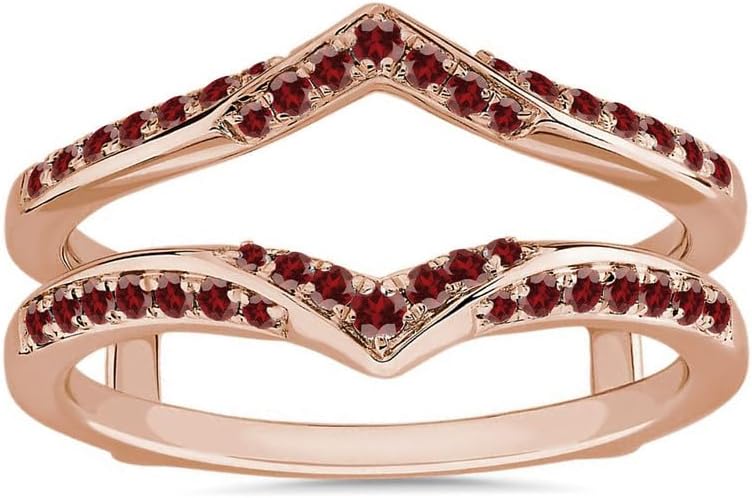 Miniatura 10 de Red Garnet V Shaped Enhancer Guard For Women, 14k Gold Finish Garnet Anniversary Wrap Ring, Anniversary Band