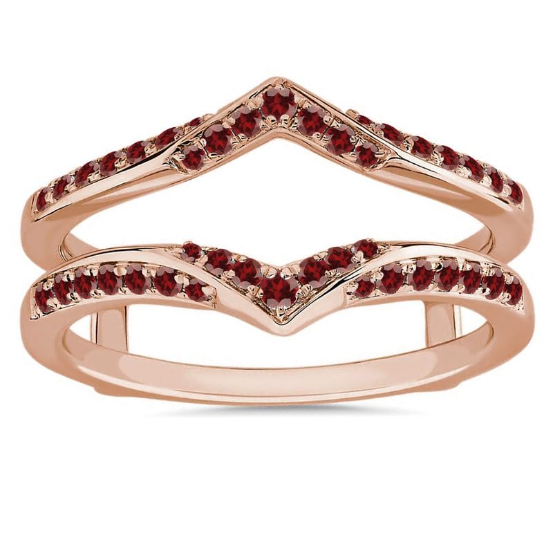 Miniatura 10 de Red Garnet V Shaped Enhancer Guard For Women, 14k White Gold Finish Garnet Anniversary Wrap Ring, Anniversary Band