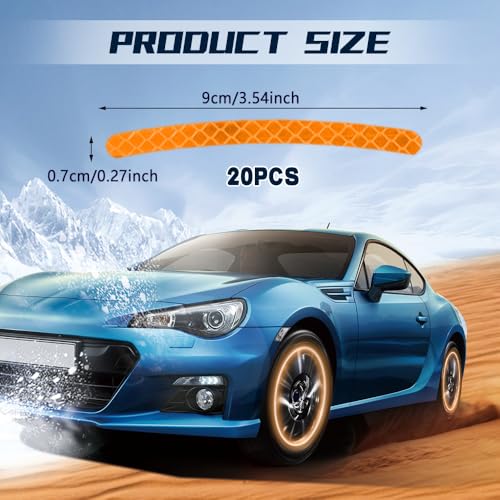 RGOAANC 20PCS Reflective Car Wheel Decorative Stripe Stickers, Reflective Car Decal, Anti-Scratch Reflective Rim Stickers, Night Safety Warning Car Stickers Universal for Vehicles Motorcycles (Orange)
