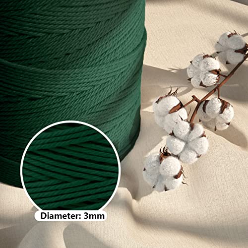 Image of ZUEXT Macrame Cord, Blackish Green, 3mm x 547yds Cotton String Macrame Yarn | Natural Handmade, 4 Strands Twisted Cotton Rope, for Craft Wall Hanging Weaving Tapestry Dream Catchers Hanger DIY Gift, 500m