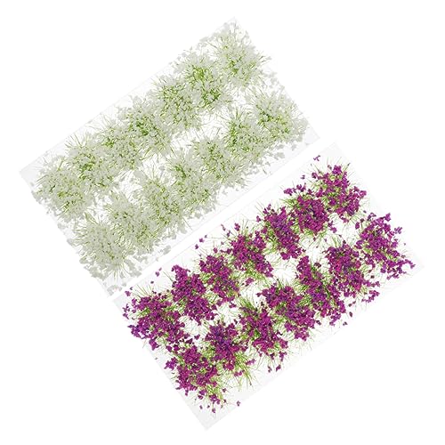 PHENOFICE 人工芝スタティックグラスタフト2箱 ミニチュア植物タフト 白紫各入り ミニチュアランドスケープ用樹脂製グラスモデル 鉄道模型風景サンドテーブル装飾