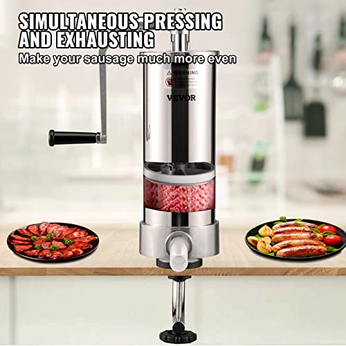 Image of VEVOR Sausage Stuffer, 5LBS /3L Stainless Steel Homemade Sausage Maker,Vertical Meat Filling Kitchen Machine, Packed 3 Stuffing Tubes