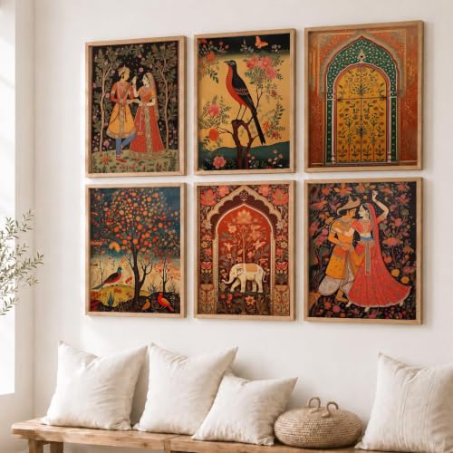 Image of kotart Premium Digital Madhubani Paintings with Frame for Living Room Bedroom Office Room Decor - Pack of 6 (Art 1, 19x25 inch)