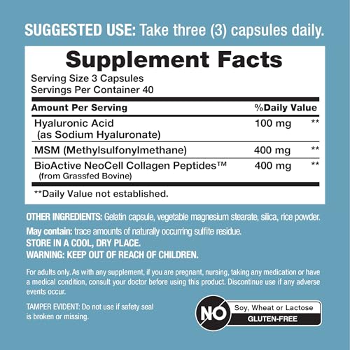 NeoCell Hyaluronic Acid Complex 900mg | 120 Capsules | with BioActive Collagen Peptides & MSM | Premium Grade Formula - Image 5