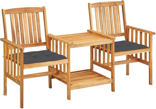 Patio Chairs with Tea Table and Cushions,Patio Bar Set,Wooden Picnic Tables,Outdoor Teak Dining Set,Modern Outdoor Furniture,Dining Bench with Back,for Patio Deck Garden,Backyard,Solid Acacia Wood