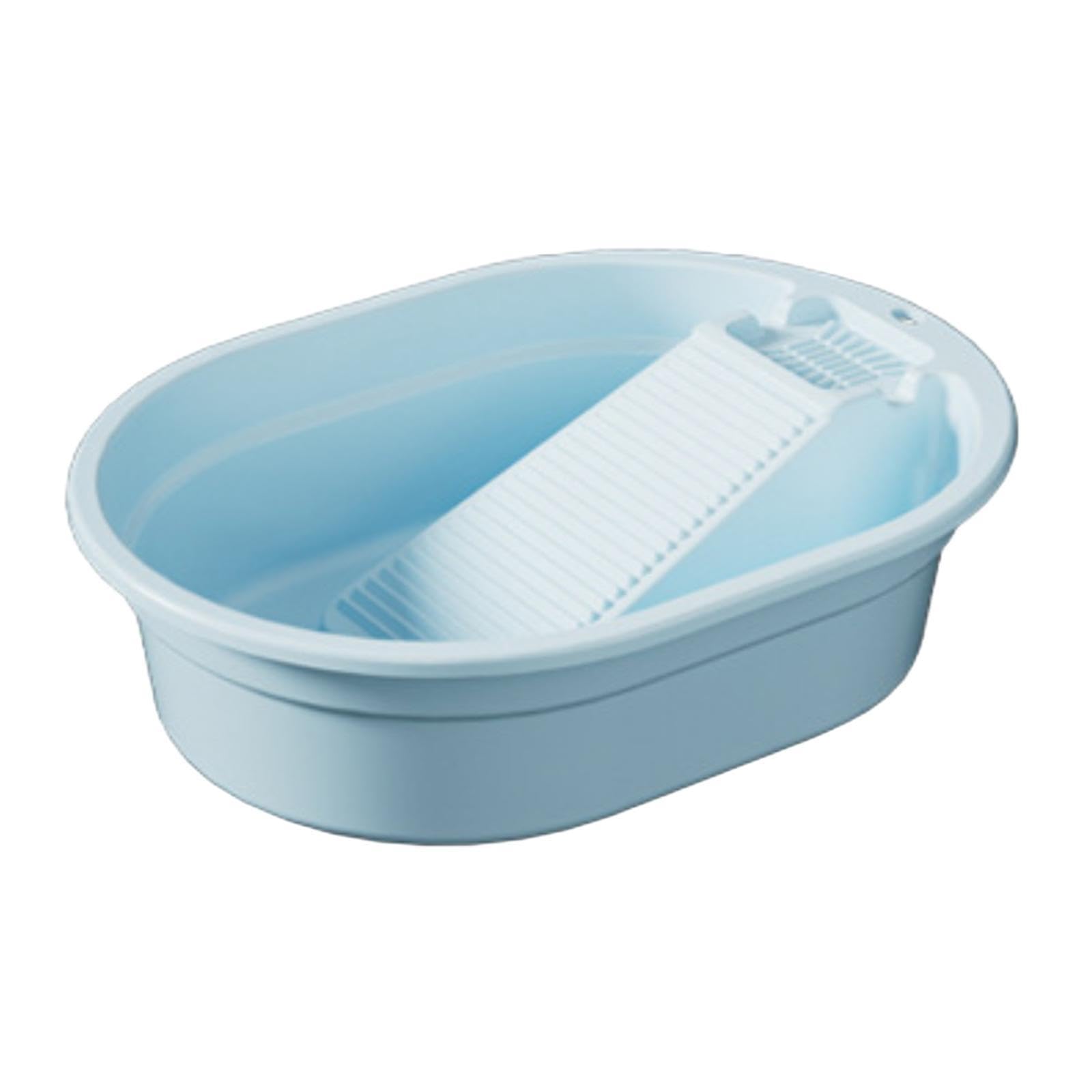 Laundry Basin, Washboard Basin Laundry Convenient Multifunction Portable Wash Tub Scrub Board(Blue)