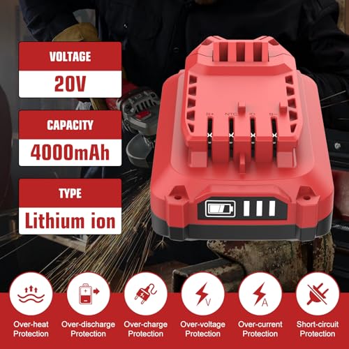 Image of 2Packs Upgarded 4000mAh Batteries and CMCB104 Charger Replacement for Craftsman 20V Battery and Charger Combo, Compatible with Craftsman V20 Lthium ion Battery CMCB202 CMCB201 CMCB204 CMCB206