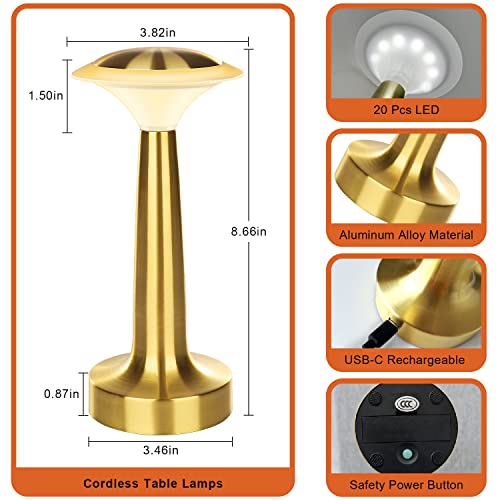 Umexus Small Cordless Table Lamp, Rechargeable Battery Operated Lamp, Ambient Lighting Lamp For Restaurant Bar Dining Table Centerpiece Decor, Dimmable Touch Control Lamp Bedside Night Light, Gold #TOP4