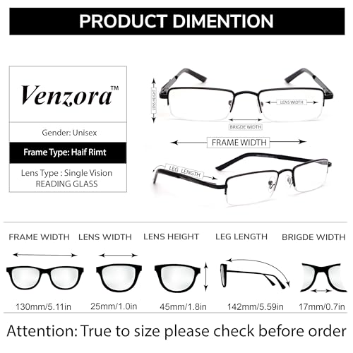 Image of Half Rim Reading Glass for Men and Women | Lightweight Rectangular Design | Scratch-Resistant Lens | Soft Silicone & Adjustable Nose Pads | Suitable for All Face Types