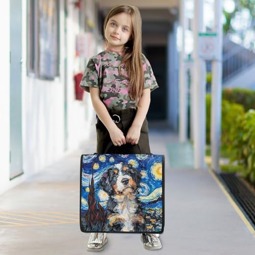 Image of 3 Ring Zipper Binder with Shoulder Strap Bernedoodle Dog Starry Night 1.5 inch Binders Keeper Large Capacity Multi Pockets for School Office Supplies