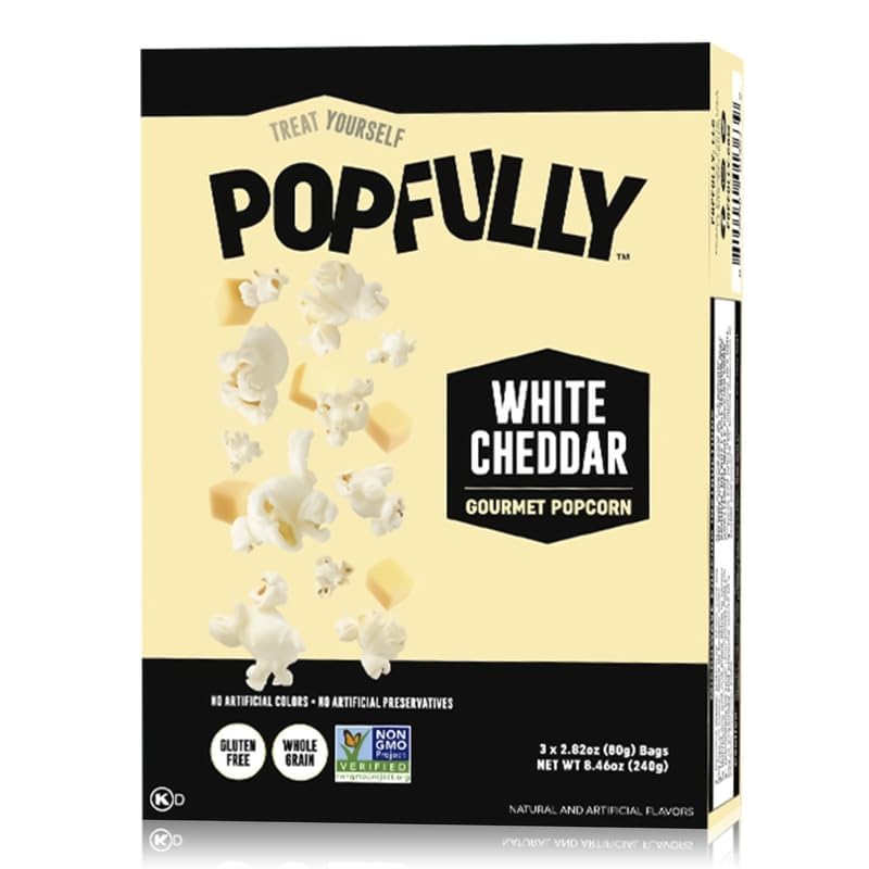 POPFULLY Fully Pops White Cheddar Popcorn, 2.75oz Sharing Bags, 3-Pack, Sharp...