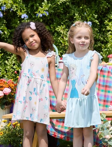 Image of Disney Frozen Elsa Princess Minnie Mouse Stitch Toddler Girl Dresses 2 Pack Short Ruffle Sleeve Costume Set Outfit 2-13 Years