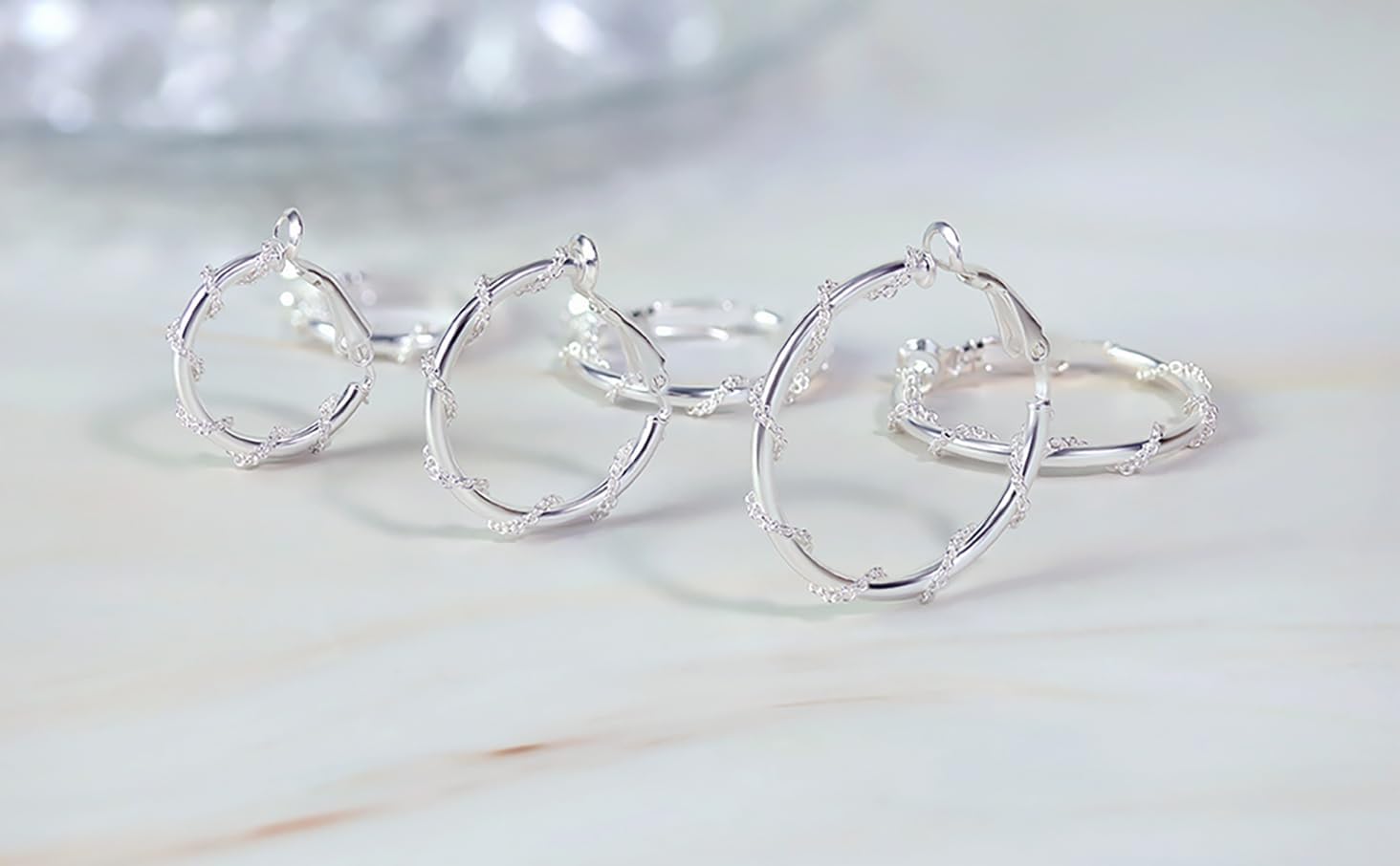 Hoops & Loops 925 Sterling Silver Chain-Wrap Clip-On Hoop Earrings for Women, 20mm, 25mm, 30mm in Silver, Yellow & Rose Gold Flashed Sterling Silver - Image 5