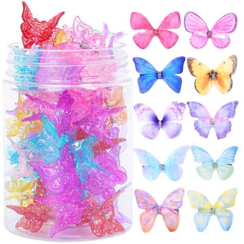 Butterfly Hair Clips, 30 Pcs Small Glitter Butterfly Clips for Hair and 10 Pcs 3D Fabric Artificial...