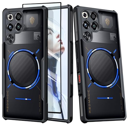 Guizzcg Gaming Case for Red Magic 11 Pro/11S Pro/11 Pro+/11S Pro+ Military Grade Airbags Shockproof Drop Protection Soft TPU + Hard PC Back Cover [1 Tempered Film] Black