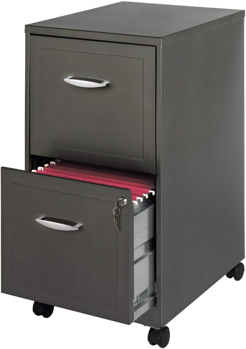 18" 2 Drawer Mobile Smart Vertical File Cabinet, Metallic Charcoal