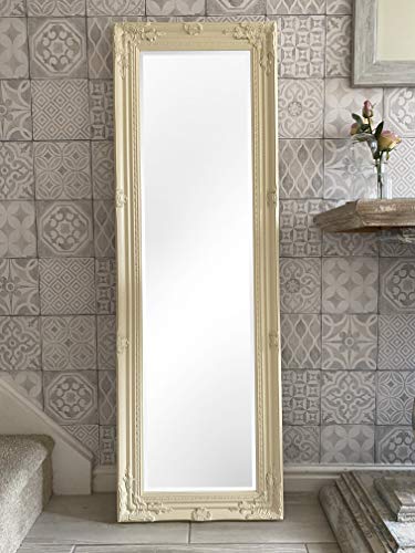 DOWNTON INTERIORS Tall Ivory Cream Ornate Vintage Style Dressing Wall Mirror - Overall Size: 56 inches x 18 inches (142 cm x 47 cm)