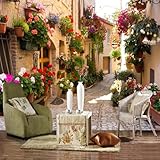 WEITAOSZ 3D Garden European Style Building Street View Colorful Flower Wallpaper Suitable for Living Room Restaurant Cafe Background Wall Art Mural
