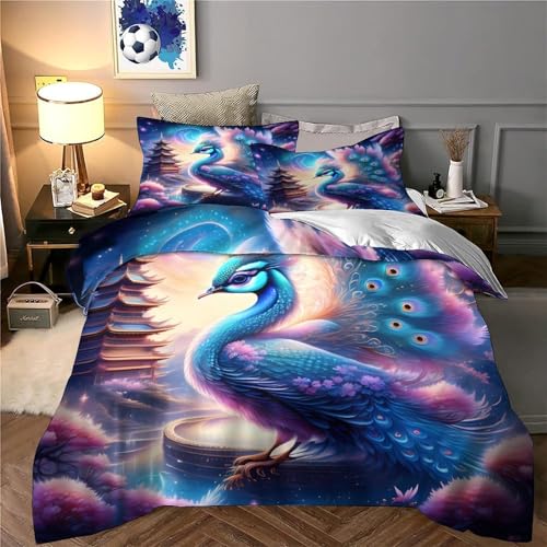 Housse de couette paon en microfibre 135x200 cm pour lit simple