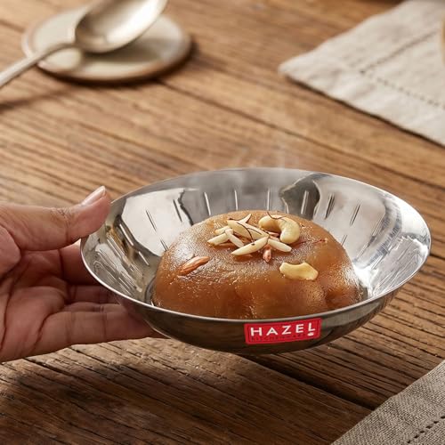 Image of HAZEL Stainless Steel Small Copri Plate 15.5 cm, Set of 2| Hammered Design Snacks Plate Nasta Plate for Serving Food & Daily Use, 400ml
