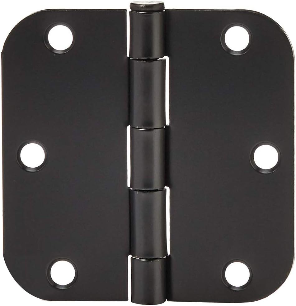 Amazon Basics Sturdy Rounded 5/8 Radius Interior Door Hinges with Included Screws, 3.5" x 3.5", Matte Black, 18-Pack