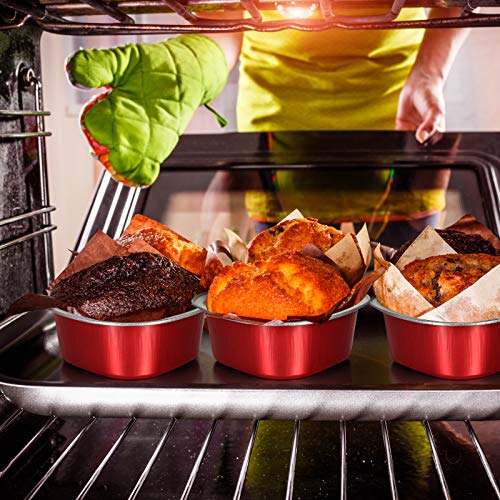 Geiserailie 200 Sets Aluminum Foil Cake Pan With Clear Lids 100 Ml/ 3.4 Ounces Heart Shaped Disposable Mini Cupcake Cup Flan Baking Cups Pan For Xmas Valentine Wedding Birthday Party (Red) #TOP6