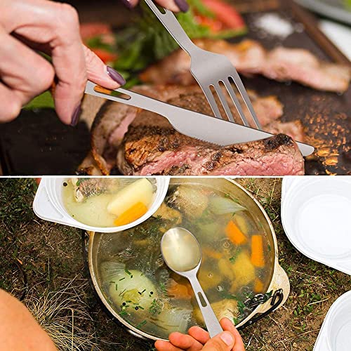 Pulunto 1Set Portable Titanium Tableware Durable Fork Spoon Set Cooking Dinnerware Cutlery For Outdoor Camping Hiking Picnic #TOP2