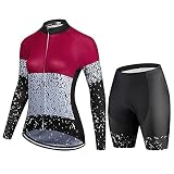 TRIATHLON Damen Radfahren Kleidung Set Hemd Sommer Langarm Jersey Bike Bluse Shorts GEL (Color : 1set, Size : XXL)