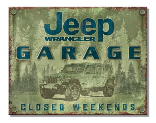 Desperate Enterprises Plaque en étain pour garage Jeep Wrangler – Décoration murale Jeep – Plaque en métal vintage nostalgique – Fabriquée aux...