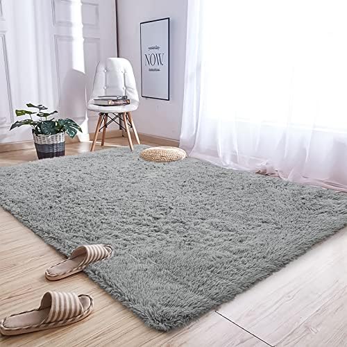 Andecor Soft Fluffy Bedroom Rugs, 5 x 8 Feet Indoor Shaggy Plush Area Rug for Boys Girls Kids Baby College Dorm Living Room Home Decor Floor Carpet, Grey