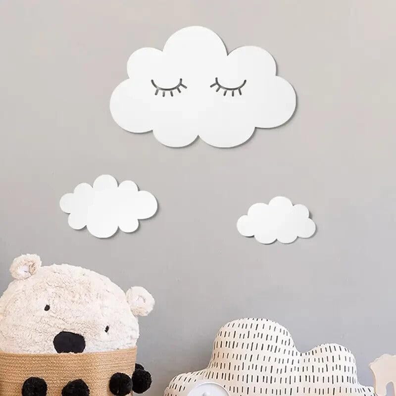 MyCutify 3pcs Set of Adorable White Cloud Wooden Wall Decor – Modern Nursery, Kids' Room, and Playroom Wall Art – Cute Floating Cloud Design for Home Accent and Baby Room Decoration