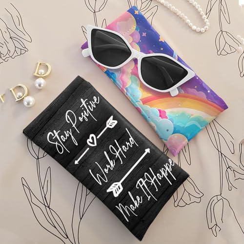 Image of 2 PCS Glasses Case Eyeglass Sunglasses Pouch Squeeze Portable Bag Soft Leather with Cleaning Cloth Women Men Girls