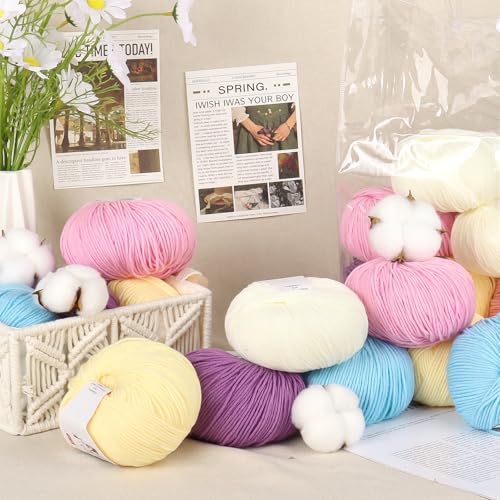 Image of Katech 20 Skeins Cotton Yarn for Crocheting-55% Cotton 45% Acrylic-#3 DK (Light)-Super Soft Milk Cotton Yarn-Great Crochet and Knitting Starter Kit for Colorful Craft(Color B)