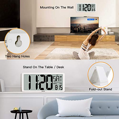 XREXS Large Digital Wall Clock with Backlight, 16.9 Inch Jumbo LCD Screen with Time/Calendar/Temperature Display, Alarm Clocks for Bedroom Home Decor, Count Up & Down Timer (Batteries Included) - Thumbnail 2