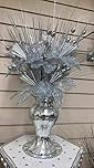 ornament bling diamond gift | crystallized romany flower vase mosaic italian blingy silver vase with flower arrangement |handmade craft | crushed diamond display | present, home decor