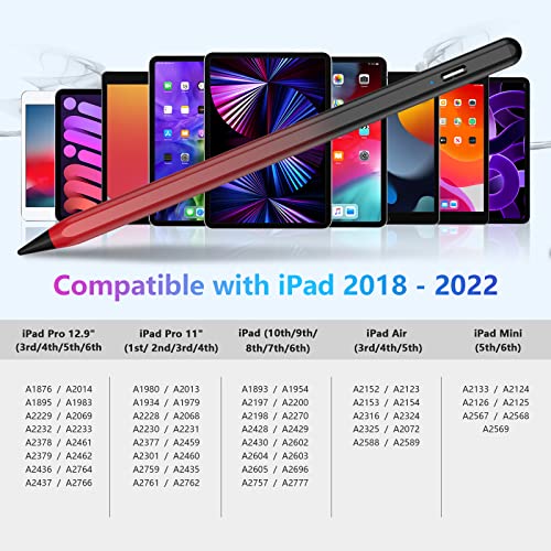 Image of Stylus Pen for iPad 2018-2023 with Palm Rejection, Active Pencil for iPad 10th /9th /8th /7th /6th Gen, for iPad Pro 11 /12.9 inch, for iPad Air 5th /4th /3th Gen, for iPad mini 6th /5th Gen (Black and Red)