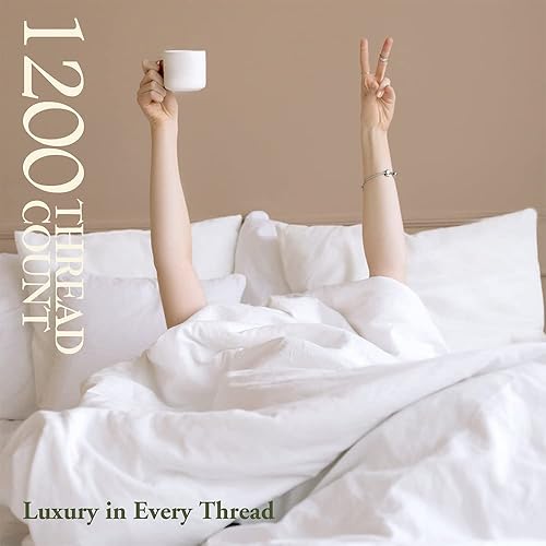 Miniatura 2 de SAKIAO Juego de sábanas de 1200 hilos 100% algodón egipcio, tamaño Qrenn, muy suaves, sedosas, tejido satinado, de lujo, se adapta a colchones de