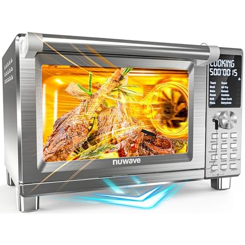 Nuwave Bravo XL Pro Air Fryer Toaster Oven with Grill Combo, 2024 New Ultra-Fast Convection System, 35% Crispier, 2X More Even, 142 Presets, 50-500F, Smarter Probe, PFAS Free, 30QT, Stainless Steel