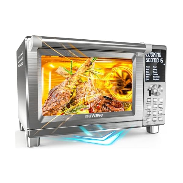 Nuwave Bravo XL Pro Air Fryer Toaster Oven with Grill Combo, 2024 New Ultra-Fast Convection System, 35% Crispier, 2X More Even, 142 Presets, 50-500F, Smarter Probe, PFAS Free, 30QT, Stainless Steel