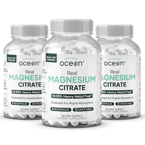 Organics Ocean Real Magnesium Citrate - High Absorption Magnesium Supplement - Chelated Magnesium to Support Energy, Relaxation, and Regularity - 3 Pack Bulk Supply