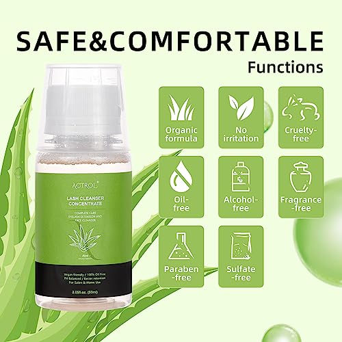 ACTROL Limpador de cílios concentrado 60 ml Aloe Professional Lash Shampoo espumante de limpeza DIY
