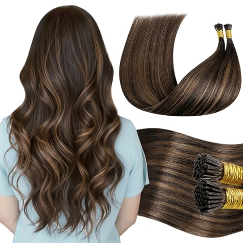 LaaVoo I Tip Hair Extensions Human Hair Brown Itips Hair