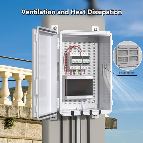Image of Electrical Junction Box, Ventilated Design, Cable Grommets, Indoor /Outdoor Use with Mounting Panel & Hinged Cover. Waterproof IP 65. (Grey Cover, 13.8 inchx9.7 inchx5.9 inch)