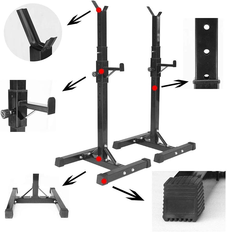 Adjustable Height Squat Rack, Max Load 250kg, Heavy Duty Weights Bar Barbell Stand Bench Press Support, Weight Lifting Bench Suitable, for Barbell Free-Press Bench Home & Gym