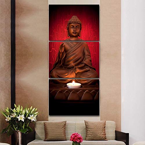 Décoration zen maison avec un tableau triptyque Bouddha pour mur de salon - 2