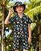 ZOEREA Boys Hawaiian Outfit 3Pcs Kids' Summer Beach Clothes Set Luau Tropical Shirt Top +Shorts + Hat for Children (Black - Palm Tree, 6-7 Years)