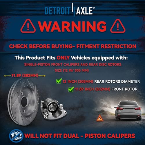 Image of Detroit Axle - Brake Kit for Chrysler Town & Country Dodge Grand Caravan | Ram C /V VW Routan [w /Single Piston Front Calipers] Drilled Slotted Brake Rotors Brakes Pads: 11.89 inch Front & 12 inch Rear Rotor