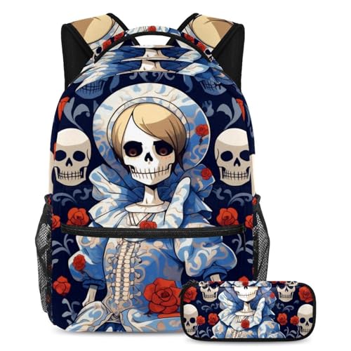 Cartables pour enfants motif mariée crâne rose avec trousse
