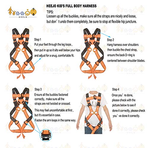 HeeJo Kids\' Harness, Youth Safety Harness Comfort Zipline Climbing Harness Belts for Tree Climbing Outdoor Expanding Training, Caving Rappelling 8 to 14 Years